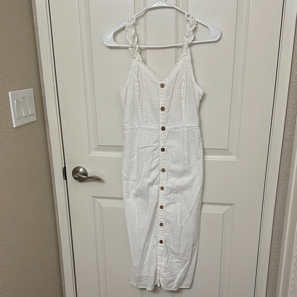 Japna White Button-Front Midi Dress